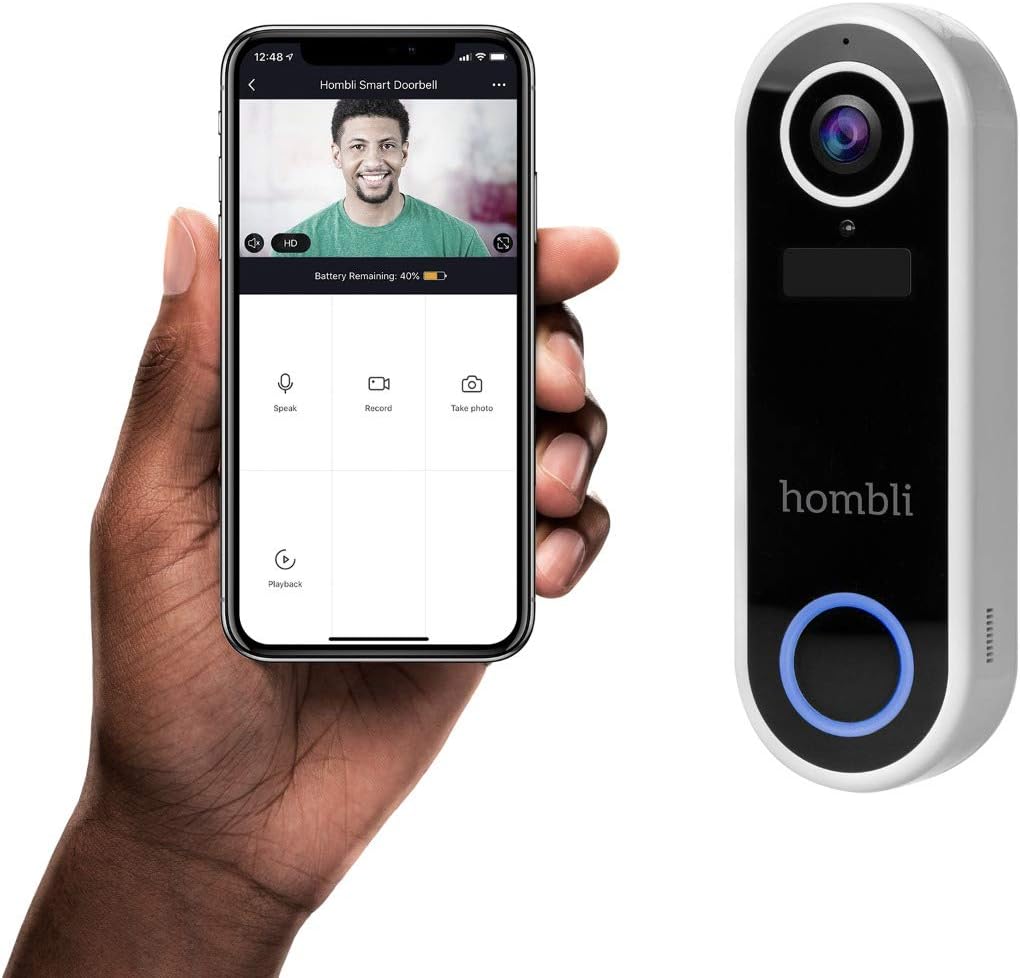Hombli Smart doorbell (Full HD 1080p camera, 160 degree wide angle view, night vision mode, control via associated free Hombli app, voice control command via Alexa, Google Assistant & Siri