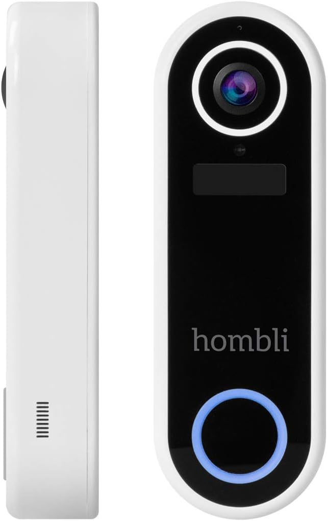Hombli Smart doorbell (Full HD 1080p camera, 160 degree wide angle view, night vision mode, control via associated free Hombli app, voice control command via Alexa, Google Assistant & Siri