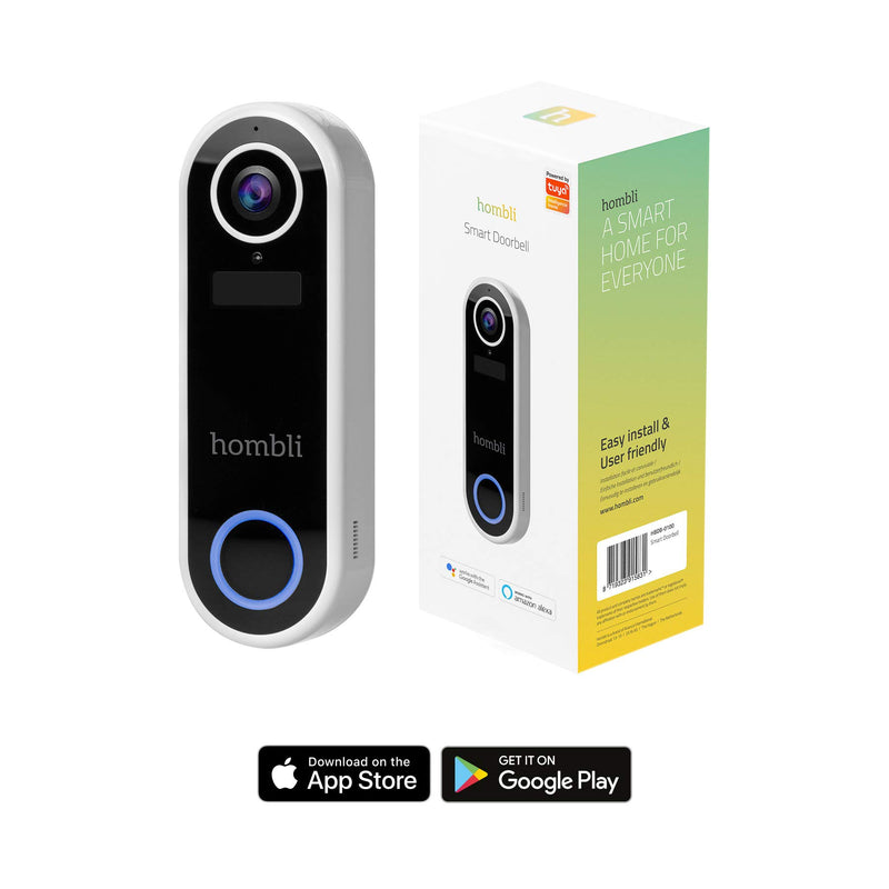Hombli Smart doorbell (Full HD 1080p camera, 160 degree wide angle view, night vision mode, control via associated free Hombli app, voice control command via Alexa, Google Assistant & Siri