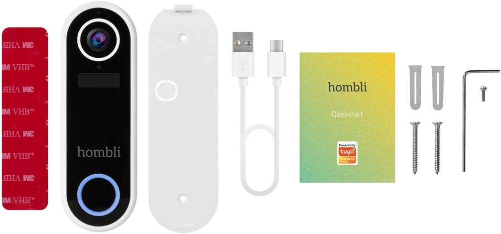 Hombli Smart doorbell (Full HD 1080p camera, 160 degree wide angle view, night vision mode, control via associated free Hombli app, voice control command via Alexa, Google Assistant & Siri