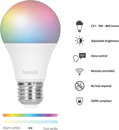 Smart Bulb (9W) RGB + CCT Promo Pack – Energy-Saving Multicolour LED Bulb (E27), Adjustable Brightness, Voice Control Compatible with Alexa/Google/Siri, No Hub Required, Tuya Smart Compatible