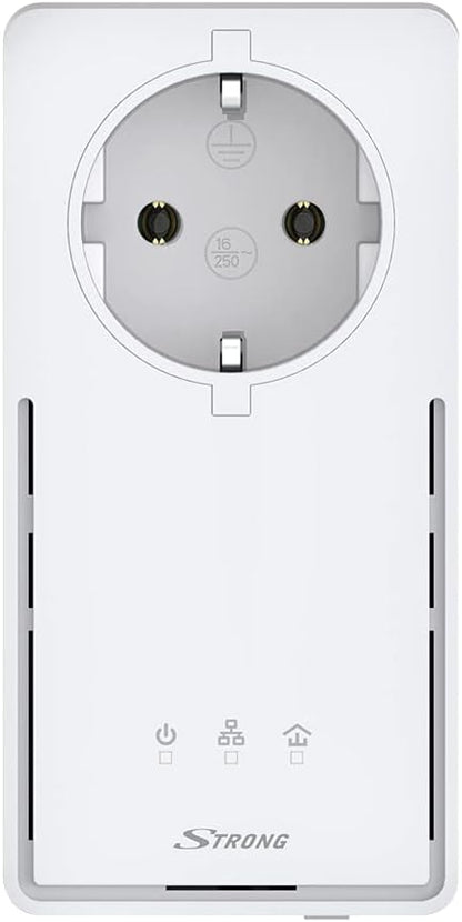 STRONG Powerline 2000 Kit Network Adapter (up to 2000 Mbit Duo/S, Integrated Socket, Fast Ethernet LAN, Powerlan) White POWERL2000DUOEU