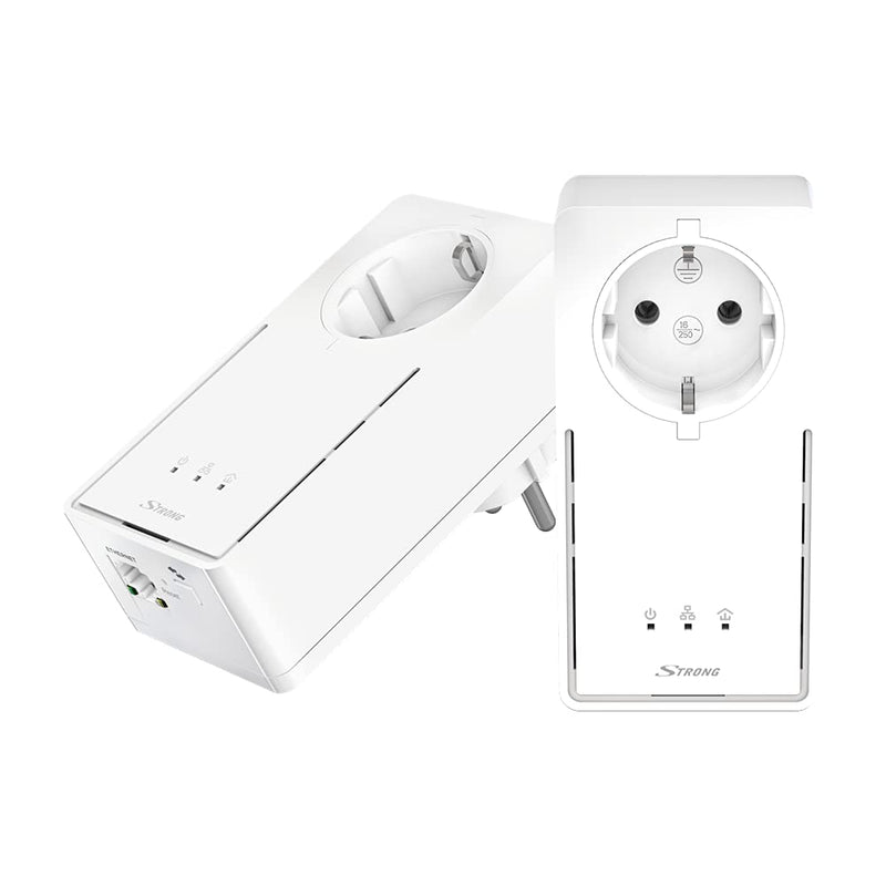 STRONG Powerline 2000 Kit Network Adapter (up to 2000 Mbit Duo/S, Integrated Socket, Fast Ethernet LAN, Powerlan) White POWERL2000DUOEU