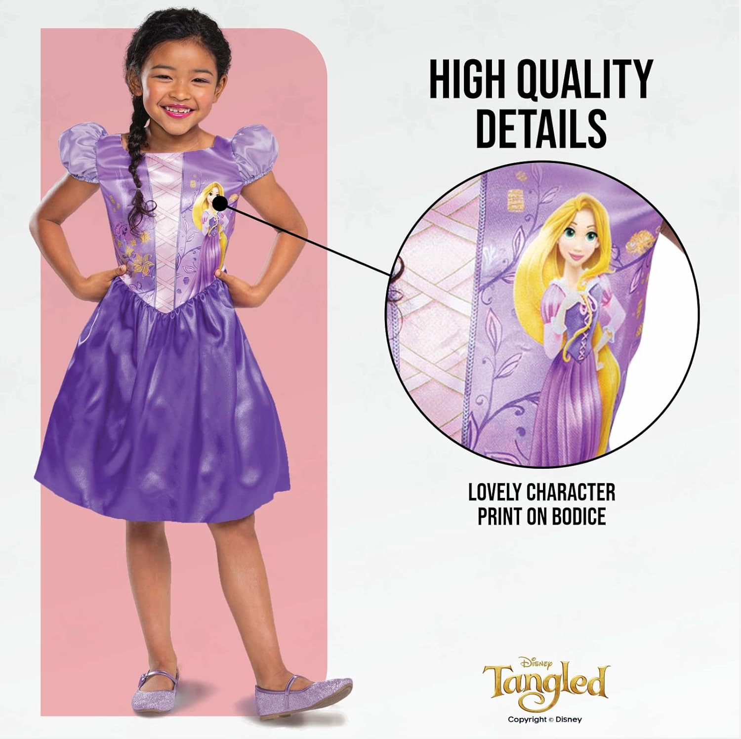 Disney Official Standard Rapunzel Dress Up for Girls, Rapunzel Costume Kids Fancy Dress, Tangled Dress Up for Girls Outfit, Princess Costumes for Girls, World Book Day Costumes for Girls