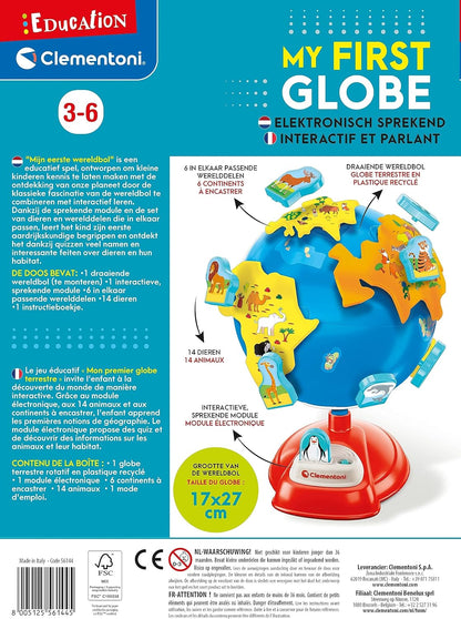 Clementoni - 56144 - Education - My First Globe - Interactive Globe For Children 3 Years, French Language, Dutch Language, Educational Globe, Learning Geography, Made in Italy