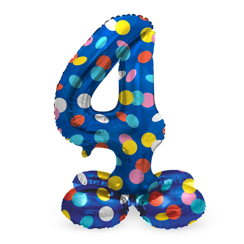 Folat 63974 Luftballon Geburtstag Stehender Ziffer 4 Colorful Dots Blau mit farbigen Punkten 72 cm-Decoration Geburtstagdeko, Ballon Zahl, Kein Helium erforderlich, Bunt Zahl 4