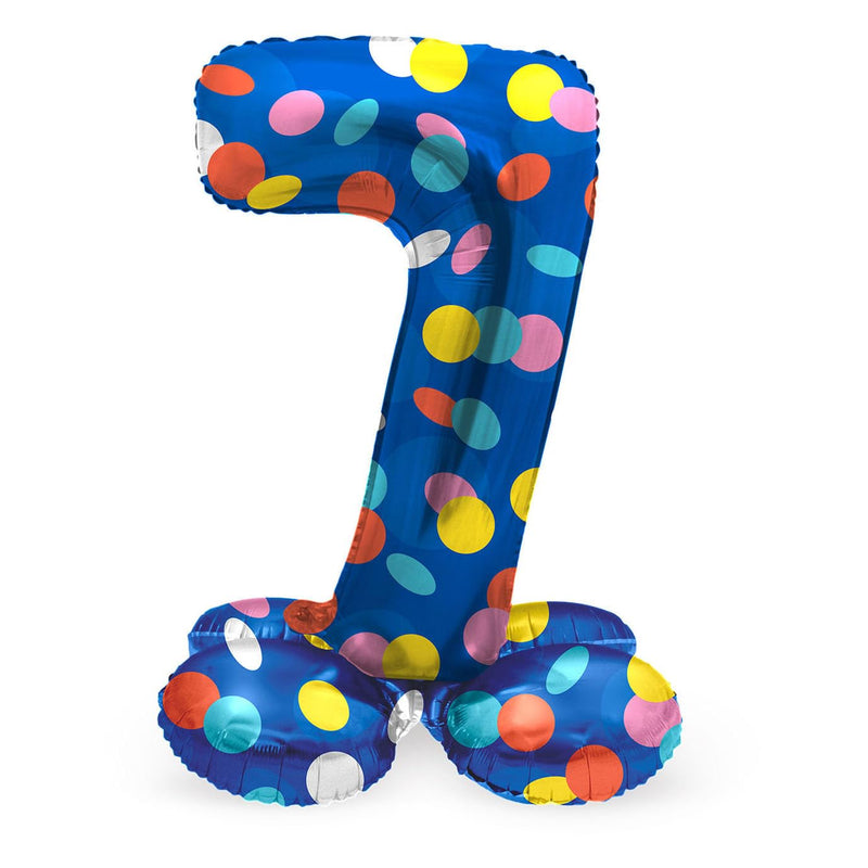 Folat 63977 Luftballon Geburtstag Stehender Ziffer 7 Colorful Dots Blau mit farbigen Punkten 72 cm-Decoration Geburtstagdeko, Ballon Zahl, Kein Helium erforderlich, Bunt Zahl 7