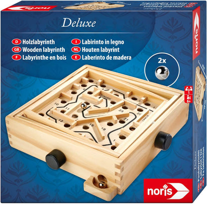 Noris- Simba Toys Lujo a Partir de 6 años, Laberinto de Madera (20 x 20 cm) con 2 Bolas, Juego de Habilidad para niños y Adultos, Color carbón (4000826004615