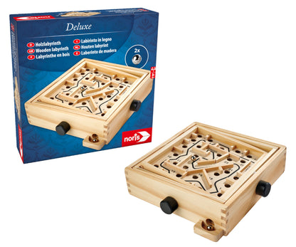 Noris- Simba Toys Lujo a Partir de 6 años, Laberinto de Madera (20 x 20 cm) con 2 Bolas, Juego de Habilidad para niños y Adultos, Color carbón (4000826004615