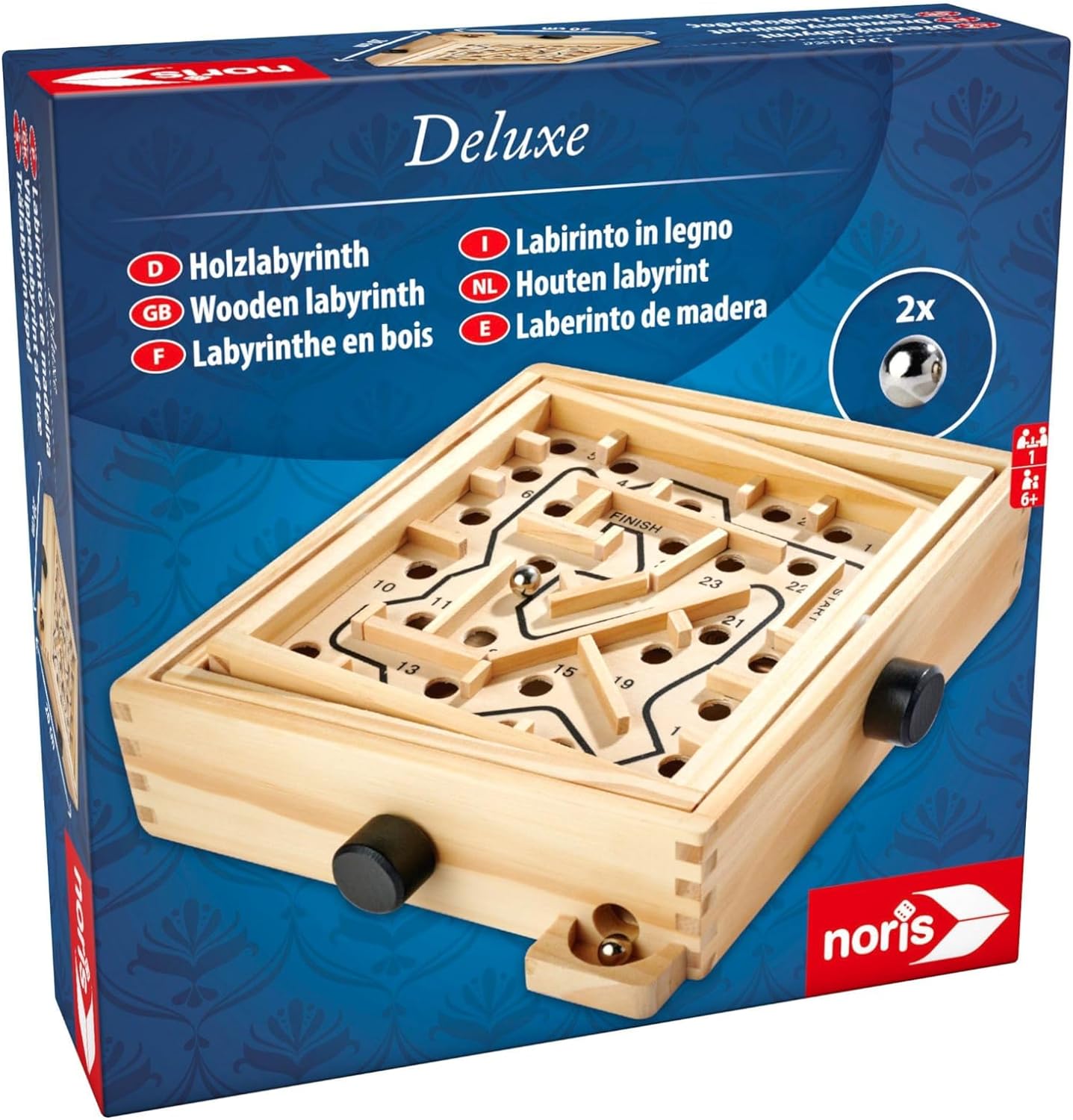 Noris- Simba Toys Lujo a Partir de 6 años, Laberinto de Madera (20 x 20 cm) con 2 Bolas, Juego de Habilidad para niños y Adultos, Color carbón (4000826004615