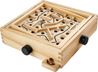 Noris- Simba Toys Lujo a Partir de 6 años, Laberinto de Madera (20 x 20 cm) con 2 Bolas, Juego de Habilidad para niños y Adultos, Color carbón (4000826004615