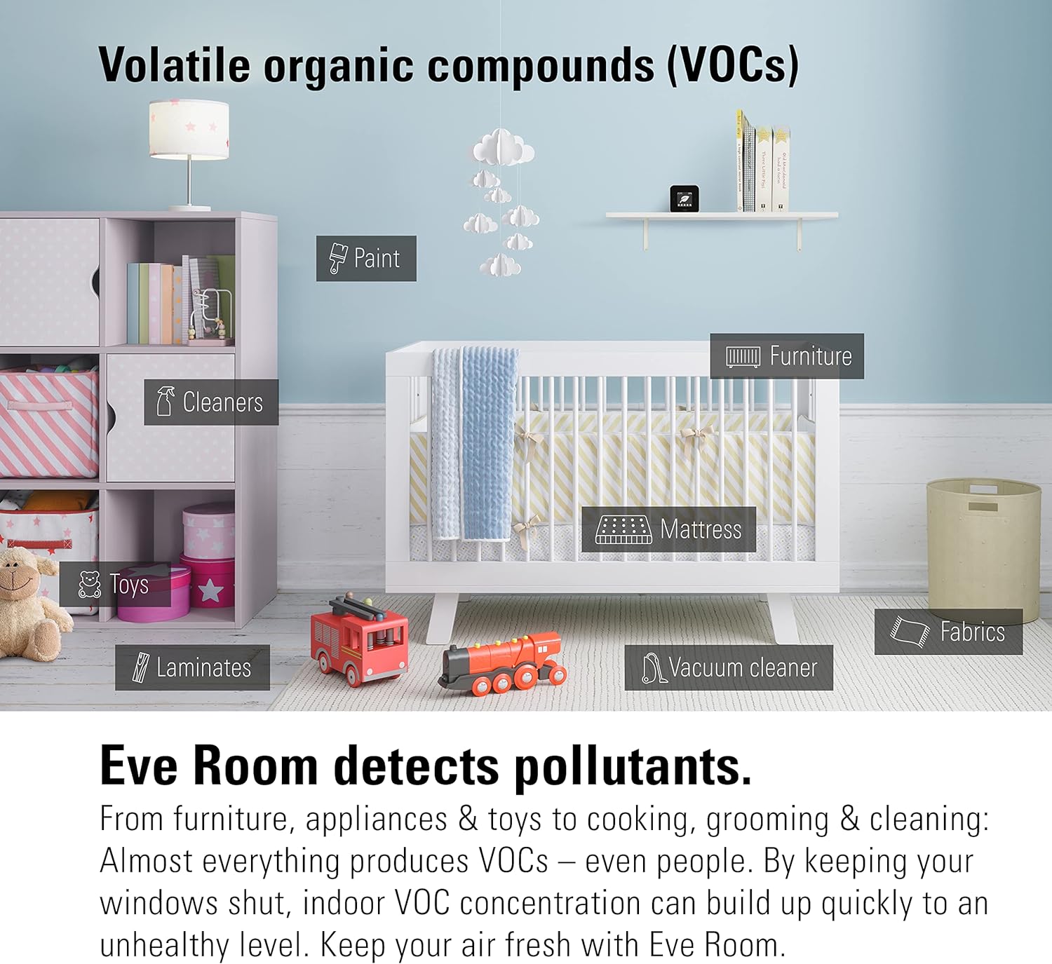 Eve Room - Indoor air quality sensor to monitor air quality (VOC), temperature & humidity, Apple HomeKit technology, Bluetooth, Thread