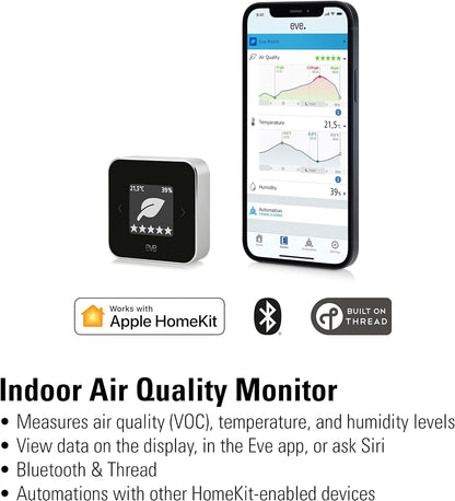 Eve Room - Indoor air quality sensor to monitor air quality (VOC), temperature & humidity, Apple HomeKit technology, Bluetooth, Thread