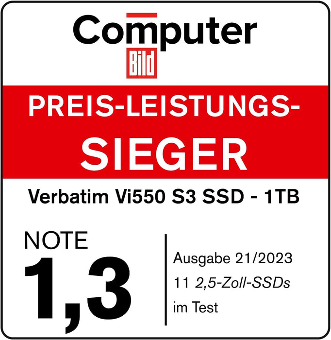 Verbatim Vi550 S3 SSD - internal SSD 1TB - Solid State Drive - 2.5'' SATA III interface - internal SSD drive with 3D NAND technology - high performance SSD 1TB - up to 560MB/s - black
