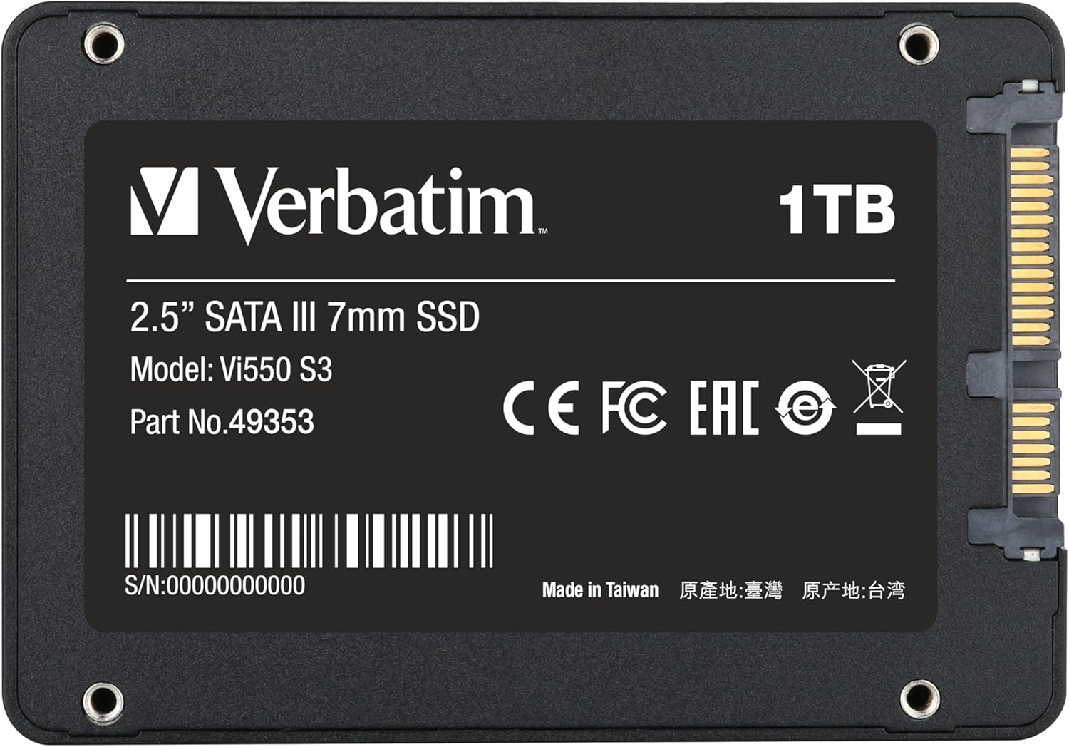 Verbatim Vi550 S3 SSD - internal SSD 1TB - Solid State Drive - 2.5'' SATA III interface - internal SSD drive with 3D NAND technology - high performance SSD 1TB - up to 560MB/s - black