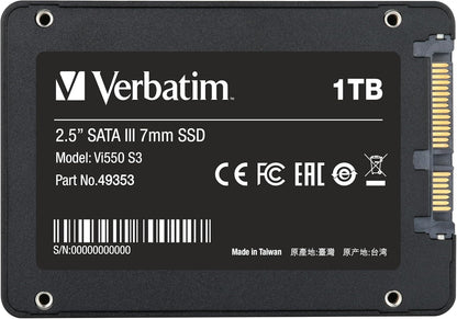 Verbatim Vi550 S3 SSD - internal SSD 1TB - Solid State Drive - 2.5'' SATA III interface - internal SSD drive with 3D NAND technology - high performance SSD 1TB - up to 560MB/s - black