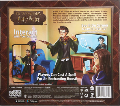 Mattel Games, Pictionary Air Harry Potter - Gioco per disegnare in aria con la penna a forma di bacchetta magica, 112 carte double-face con parole da indovinare, 8+ anni, Versione Italiana, HDC63