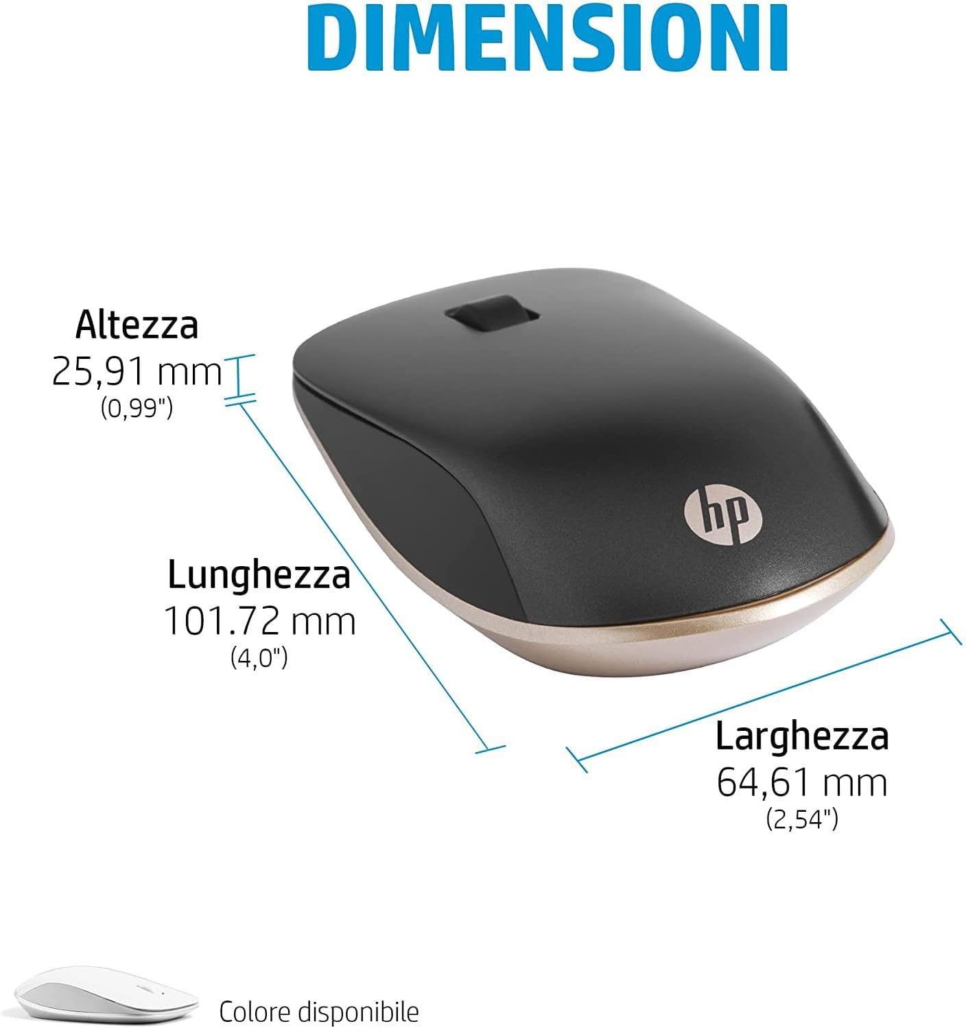 HP 410 PC Mouse with Bluetooth Connection, compatible with Chrome, up to 2000 DPI, 3 Buttons, Scroll Wheel, Up to 12 Month Battery