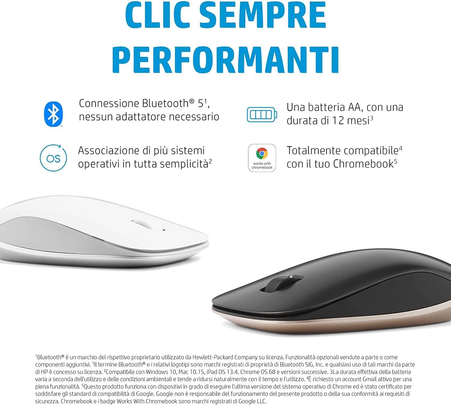 HP 410 PC Mouse with Bluetooth Connection, compatible with Chrome, up to 2000 DPI, 3 Buttons, Scroll Wheel, Up to 12 Month Battery