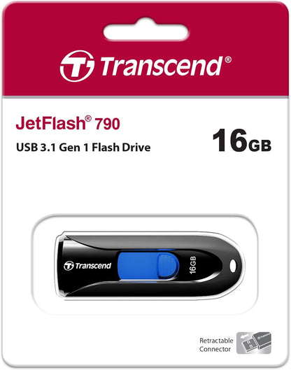 Transcend 16GB JetFlash 790 USB 3.1 Gen 1 Flash Drive (USB Stick) Black TS16GJF790K