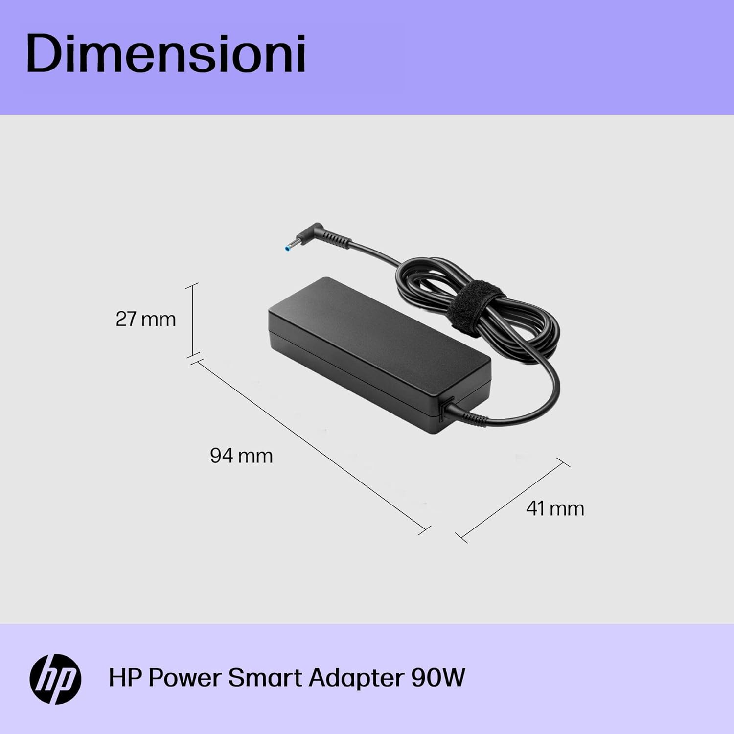 HP 90W Smart Ac Adapter Right-Angled (90°) 4.5 mm Connector for Laptops with 7.4 mm Conversion Dongle (W5D55Aa