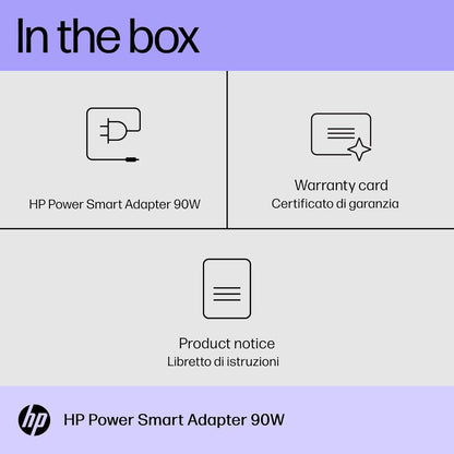 HP 90W Smart Ac Adapter Right-Angled (90°) 4.5 mm Connector for Laptops with 7.4 mm Conversion Dongle (W5D55Aa