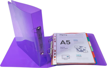 Exacompta - Ref. 998X - Flexible PP Crystal binder - 2 round rings diameter 30 mm - Spine 40 mm - External dimensions: 23x20 cm - Format to be filed A5 - Single unit (Assorted color) FORMAT A5 - A L'UNITE Soft PP Crystal multi-color