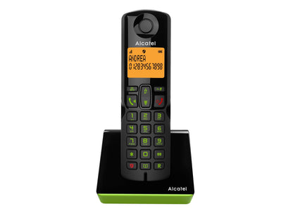 Alcatel S280 NERO/VERDE Telefono Cordless DECT con Blocco delle Chiamate Indesiderate, Ampio Display Retroilluminato Arancione, funzione Vivavoce, 3 Tasti di Memoria Diretta