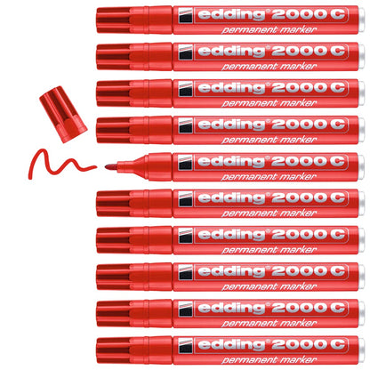 edding 2000 C permanent marker - red - box of 10 - round nib 1.5-3 mm - quick-drying permanent markers - waterproof, smudge-proof - for cardboard, plastic, wood, metal, fabric - marker pen