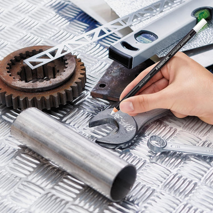 Staedtler 108 20-0 Lumocolor Glasochrom Permanent Dry-Marker Pencil - White (Box of 12