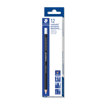 Staedtler 108 20-0 Lumocolor Glasochrom Permanent Dry-Marker Pencil - White (Box of 12
