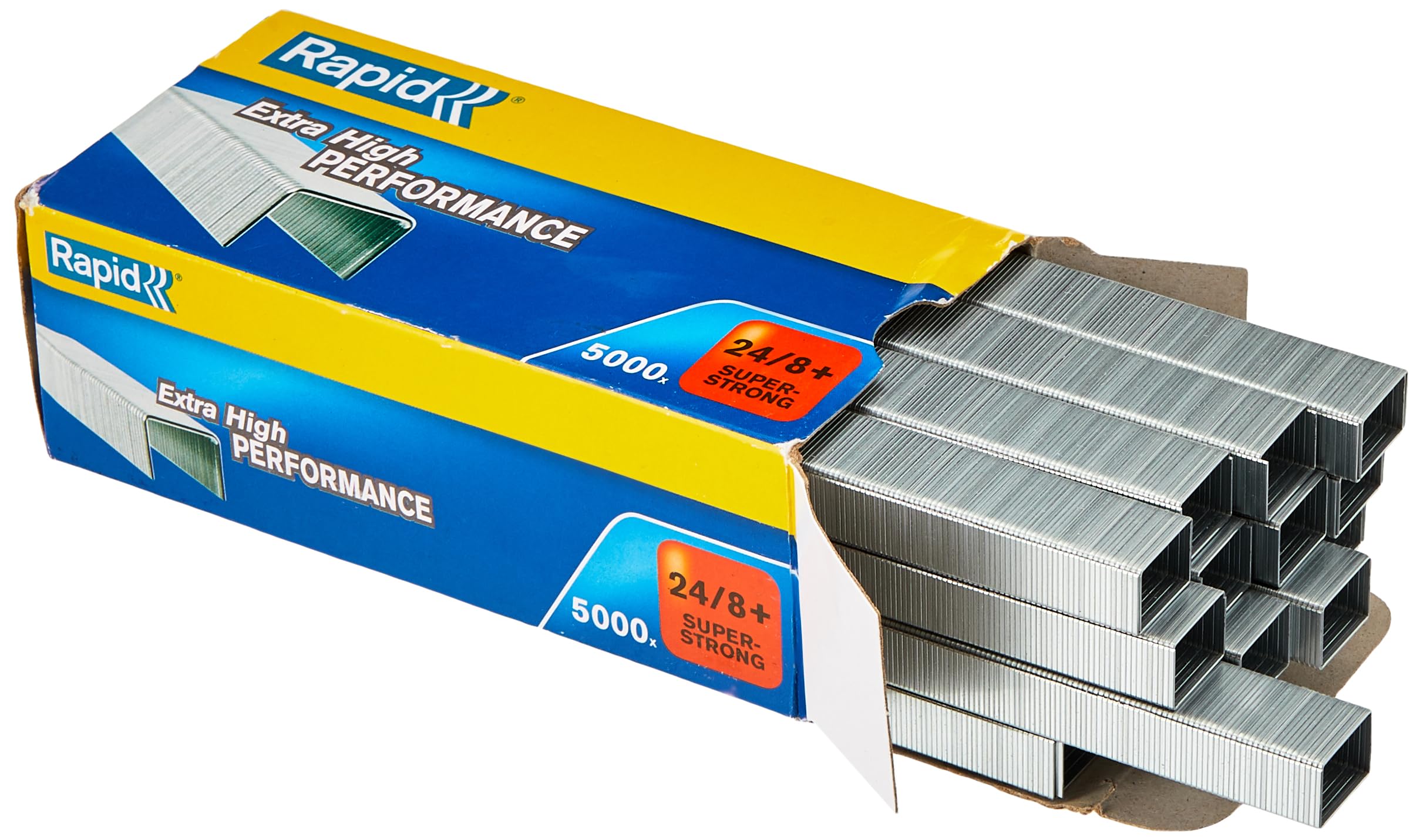 Rapid 24/8+mm Super Strong Staples, For Stapling up to 50 Sheets, Use with Desktop Staplers and Pliers, Galvanised Wire, Box of 5000, 24860100