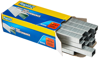 Rapid 24/8+mm Super Strong Staples, For Stapling up to 50 Sheets, Use with Desktop Staplers and Pliers, Galvanised Wire, Box of 5000, 24860100