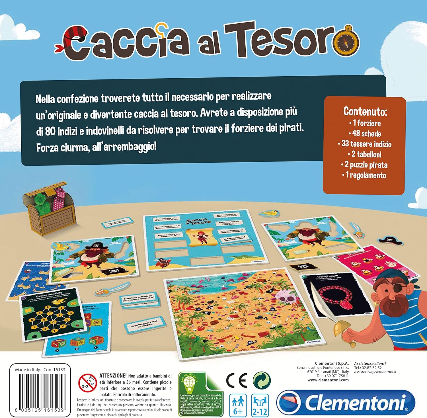 Clementoni - Caccia al Tesoro, Gioco da Tavolo, Party Game per Bambini 6+ Anni e Tutta la Famiglia, 2-12 Giocatori, Più di 80 Indizi e Indovinelli, Made in Italy, Lingua Italiana, 16153