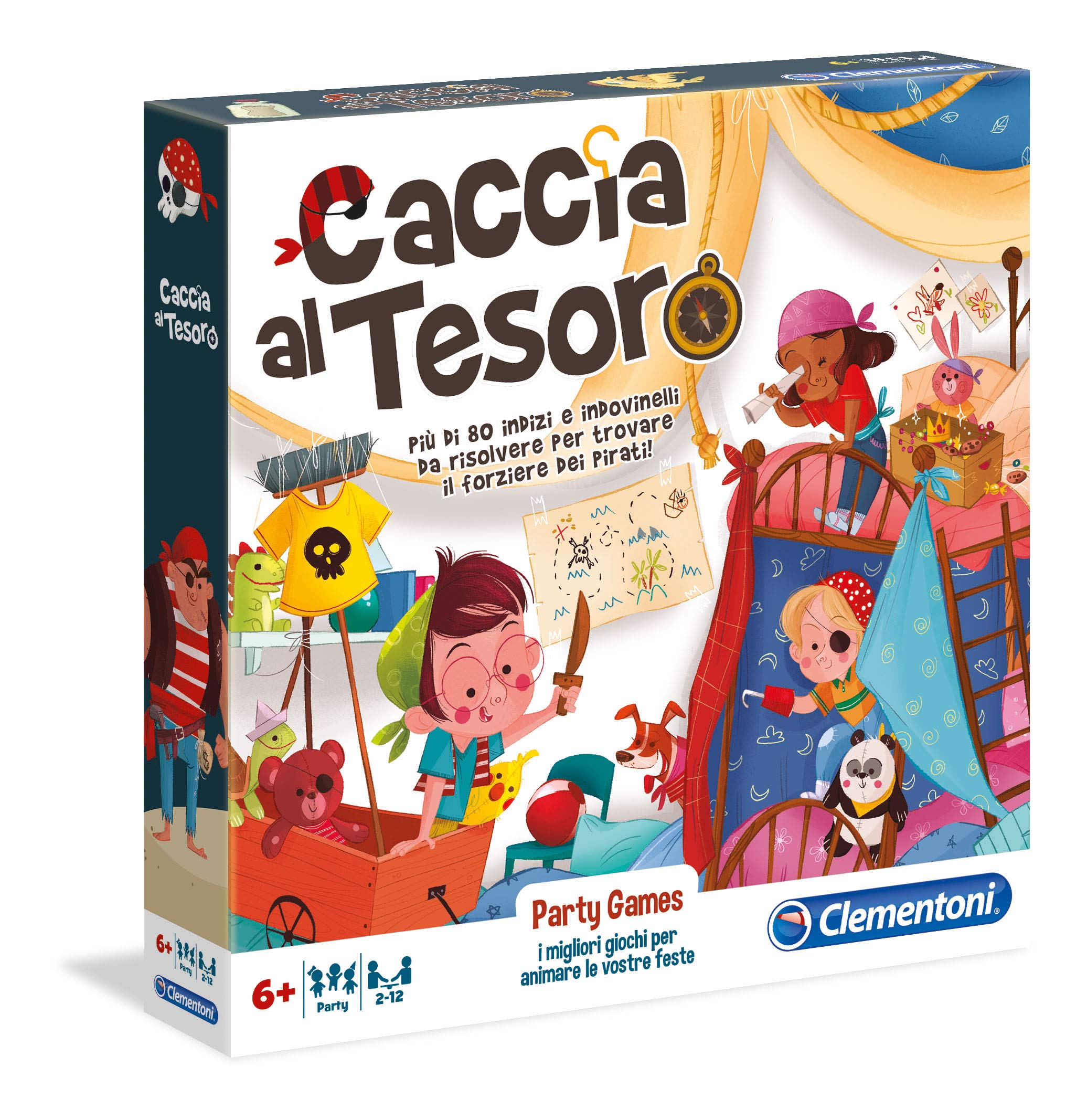Clementoni - Caccia al Tesoro, Gioco da Tavolo, Party Game per Bambini 6+ Anni e Tutta la Famiglia, 2-12 Giocatori, Più di 80 Indizi e Indovinelli, Made in Italy, Lingua Italiana, 16153