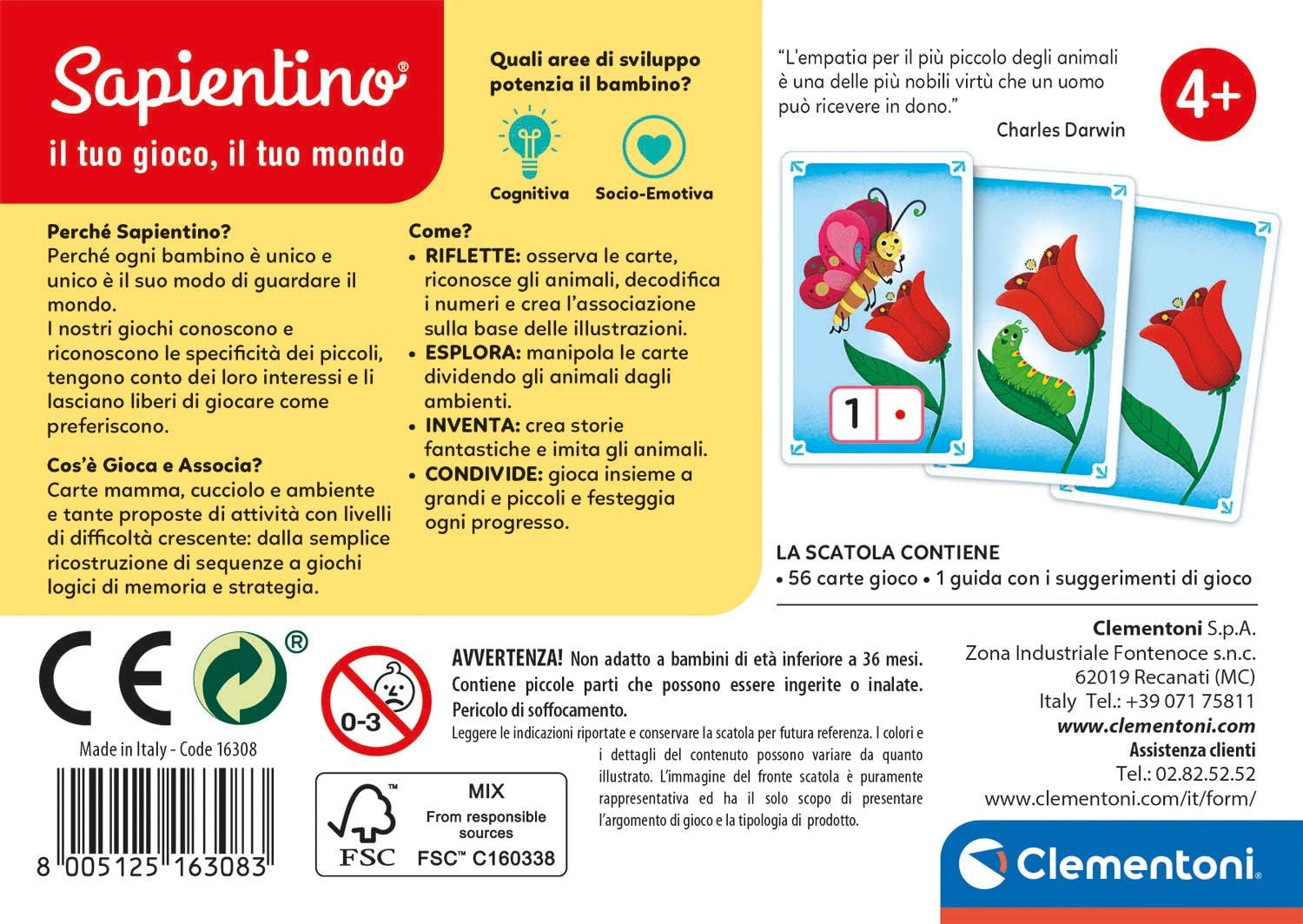 Clementoni 16308 Sapientino Associa – Animals – Educational Game 3 Years – Made in Italy, Multicoloured