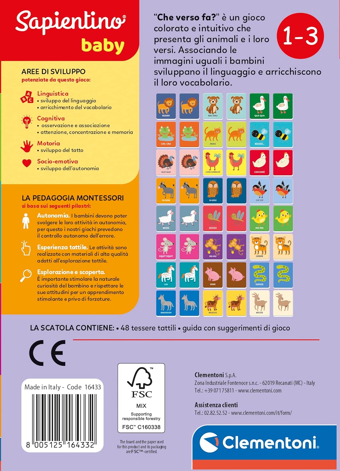 Clementoni - Sapientino Baby Cards That Towards Educational Game 1 Year, Montessori Flashcards-Made in Italy, Italian Color, 16433