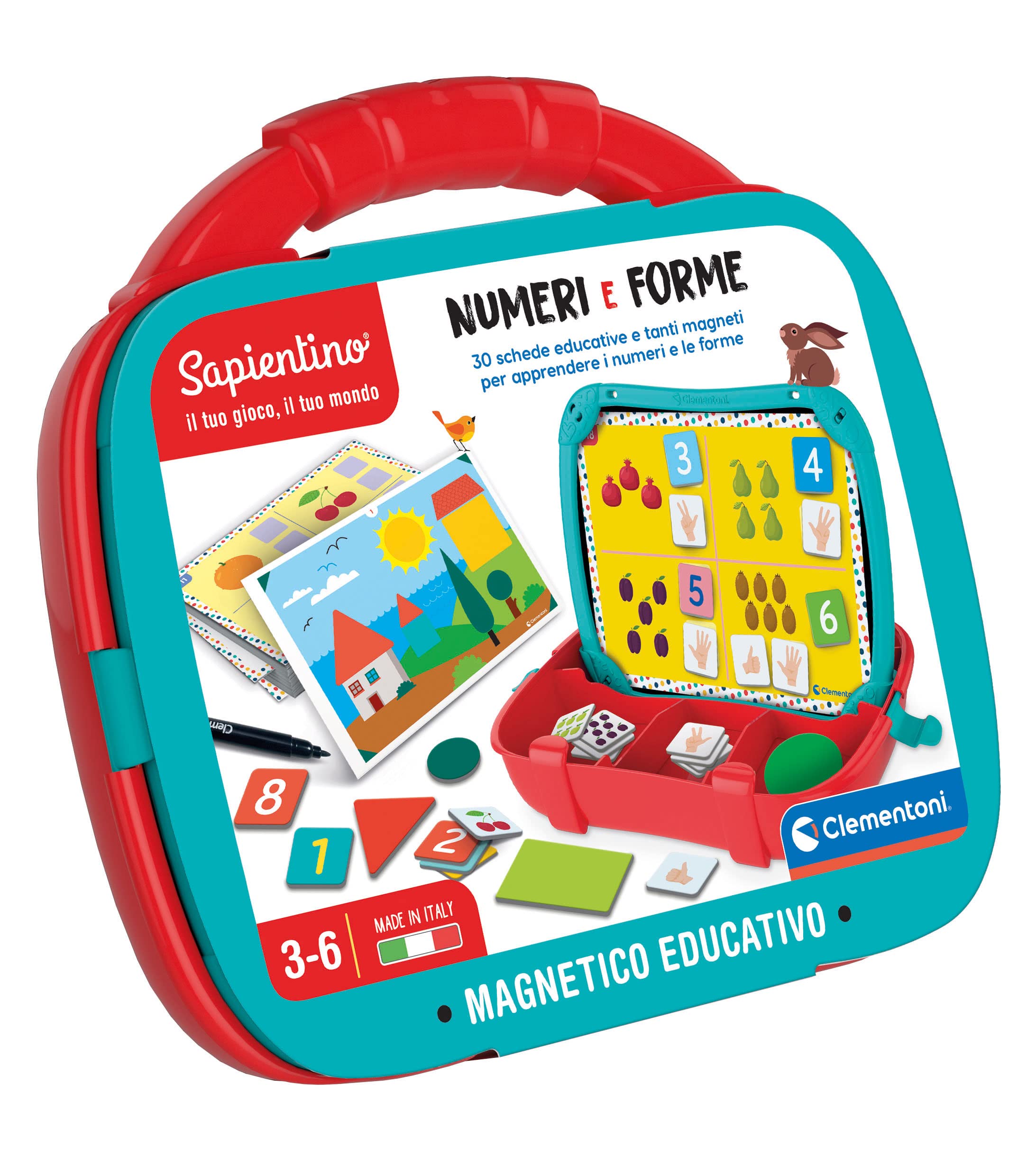 Clementoni 16715 Sapientino case Shapes-Educational Learn Numbers, Magnetic Board, Children's Game 3-6 Years, Made in Italy, Multi-Coloured, Medio