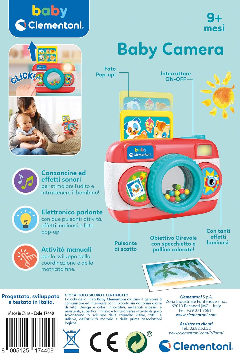 Clementoni 17440 Baby Camera, Early Childhood Play, Electronic Music Game, Activity Center, Children 9 Month, Single, Multi-Coloured