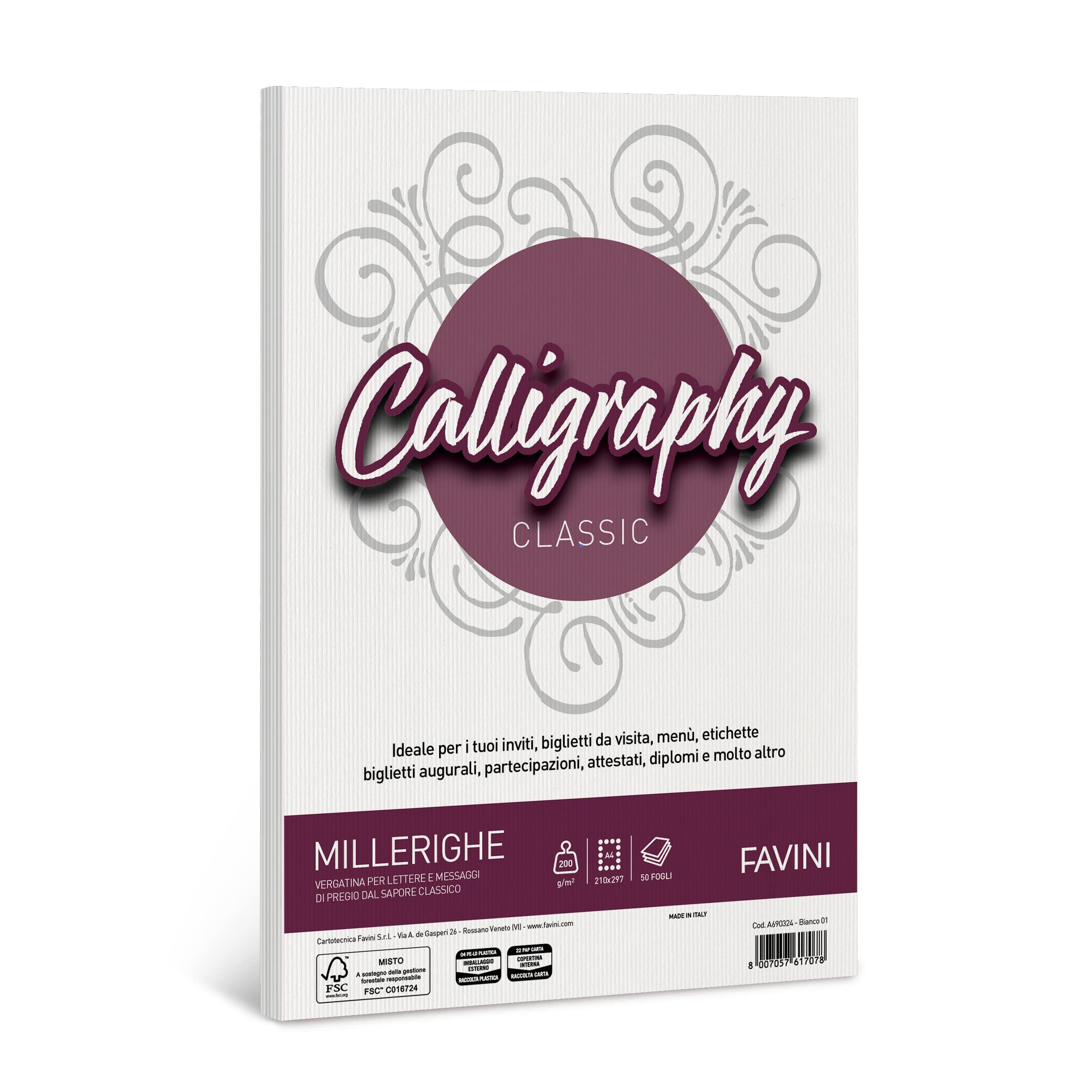 Favini A690324 Carta Calligraphy, Millerighe Rigato, 50 Pezzi