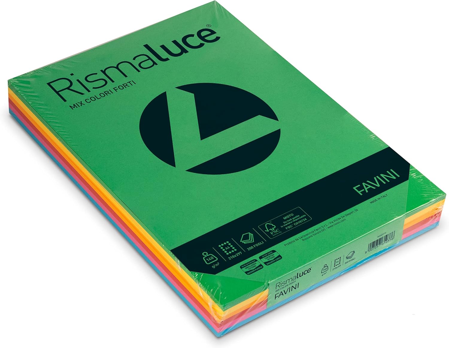 Cartoncino colorato Rismaluce Favini A4 140 g/mq assortiti 6 colori A65X214 (risma200