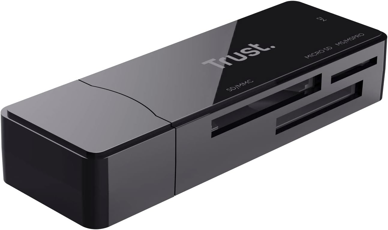 Trust Nanga Lector de Tarjetas SD/Micro SD, Adaptador USB 3.2, 5 Gbps, Compatible con Tarjetas de Memoria SD, M2 y microSD para PC, Computadora Portátil, Windows, MacOS