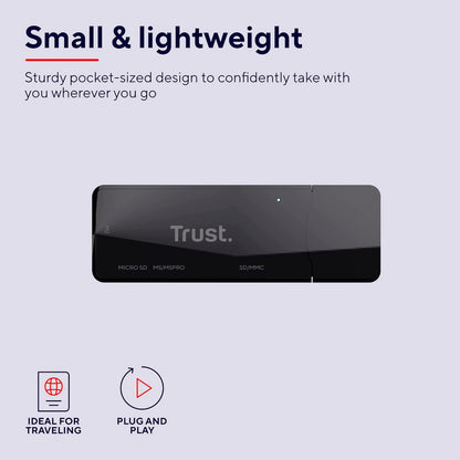 Trust Nanga Lector de Tarjetas SD/Micro SD, Adaptador USB 3.2, 5 Gbps, Compatible con Tarjetas de Memoria SD, M2 y microSD para PC, Computadora Portátil, Windows, MacOS