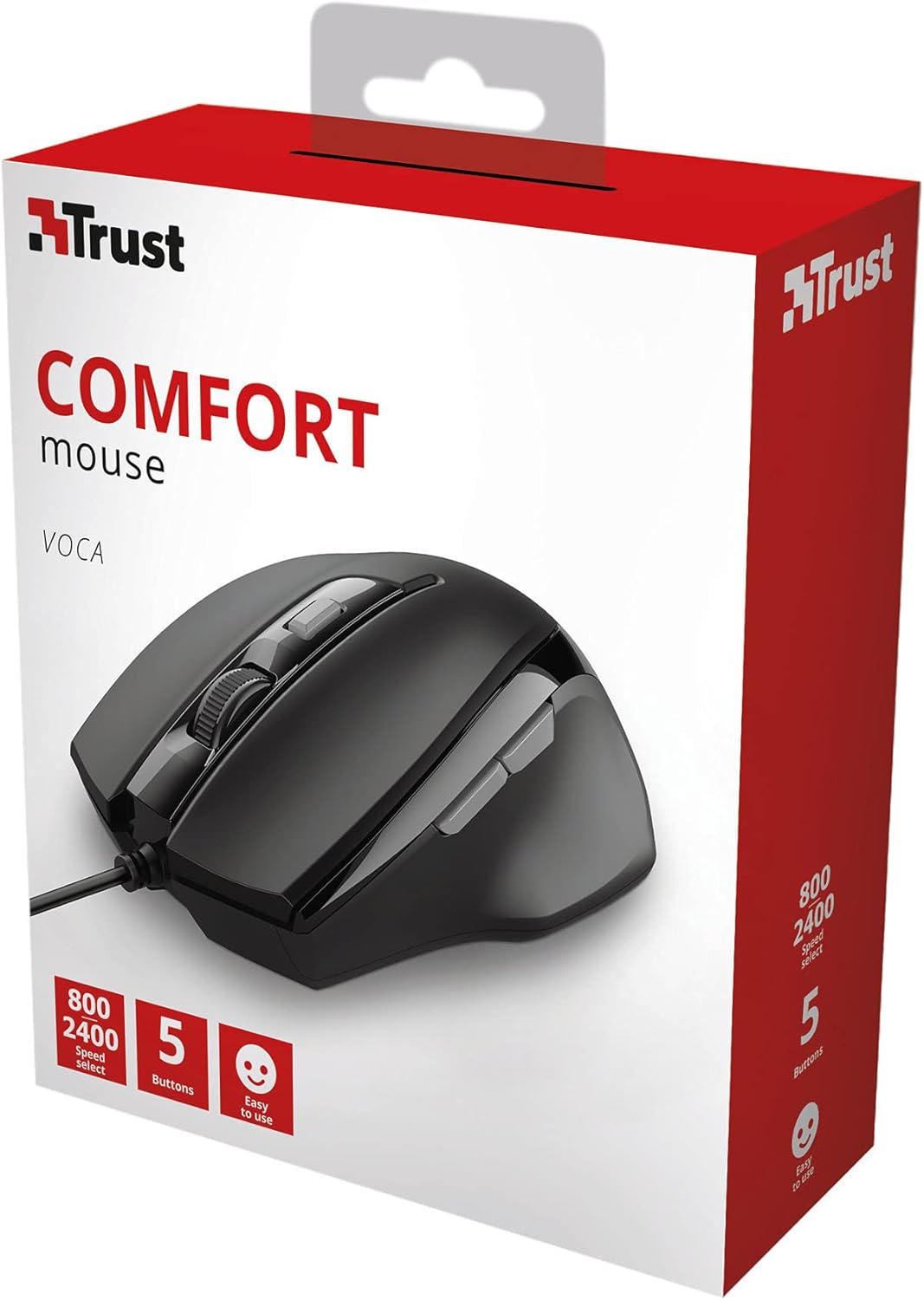 Trust 23650 Voca Comfort Mouse (Wired, 800, 1200, 1600 or 2400 DPI) Black