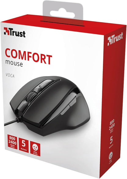 Trust 23650 Voca Comfort Mouse (Wired, 800, 1200, 1600 or 2400 DPI) Black