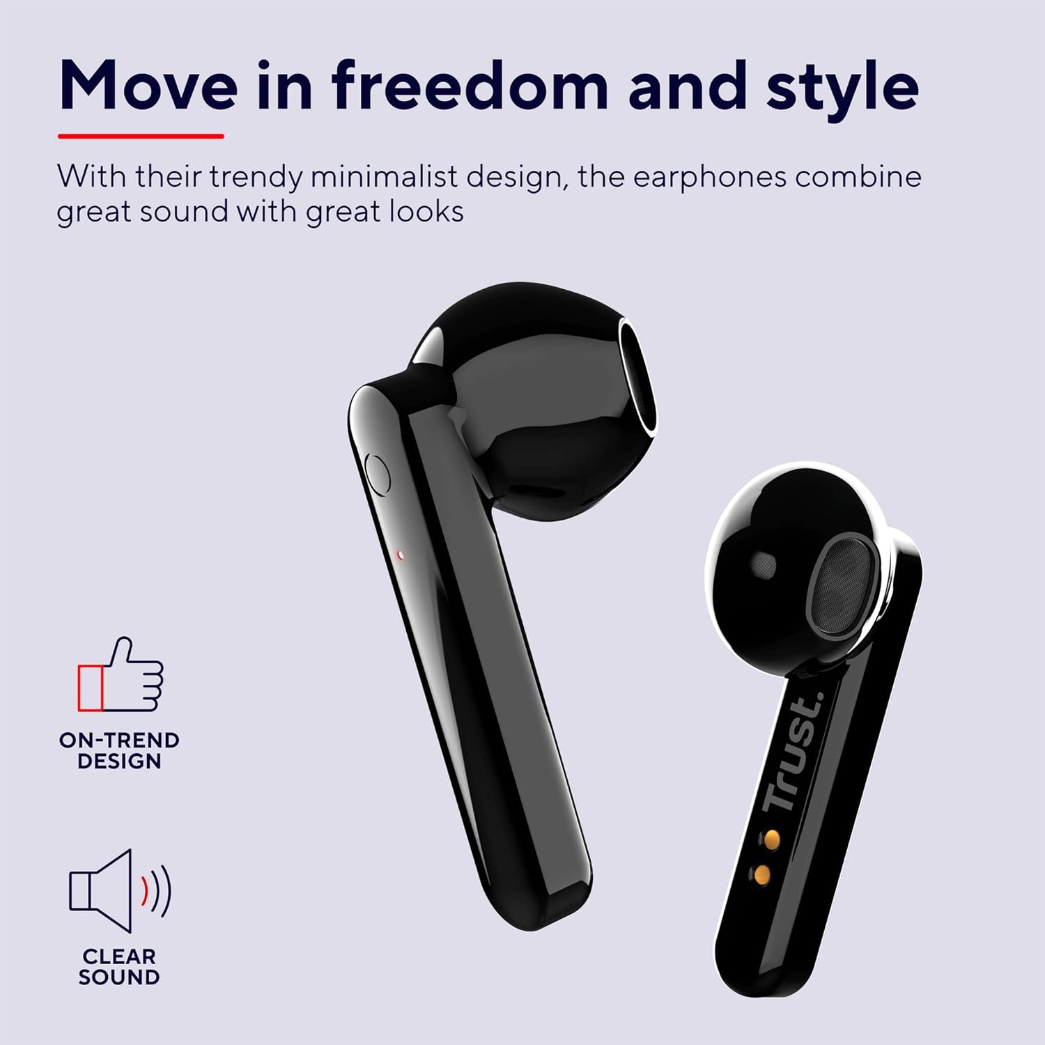 Trust Mobile Primo Touch Bluetooth Wireless Earphones, In Ear Headphones, On-trend Design, Up to 10 Hours Playtime, Built-in Microphone, TWS, Earbuds for Android, Chrome OS, iOS, Windows