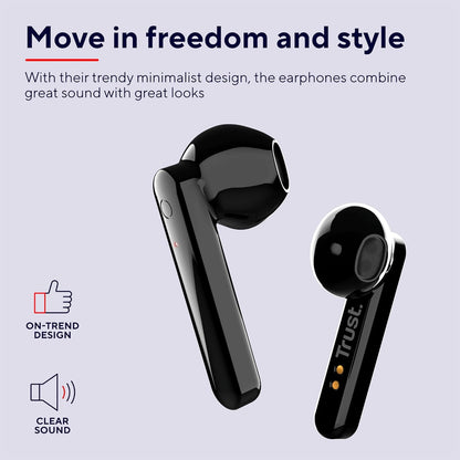 Trust Mobile Primo Touch Bluetooth Wireless Earphones, In Ear Headphones, On-trend Design, Up to 10 Hours Playtime, Built-in Microphone, TWS, Earbuds for Android, Chrome OS, iOS, Windows