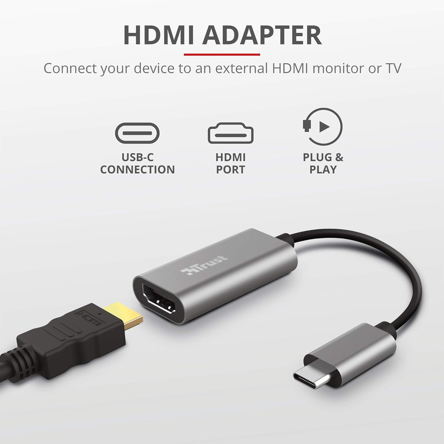 Trust Dalyx USB-C to HDMI Adapter, HDR and HDMI 2.0 (4k 60Hz), Connect Laptop to External HDMI Monitor or TV, MacBook, PC, Laptop, Chromebook