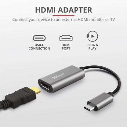 Trust Dalyx USB-C to HDMI Adapter, HDR and HDMI 2.0 (4k 60Hz), Connect Laptop to External HDMI Monitor or TV, MacBook, PC, Laptop, Chromebook
