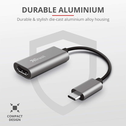 Trust Dalyx USB-C to HDMI Adapter, HDR and HDMI 2.0 (4k 60Hz), Connect Laptop to External HDMI Monitor or TV, MacBook, PC, Laptop, Chromebook